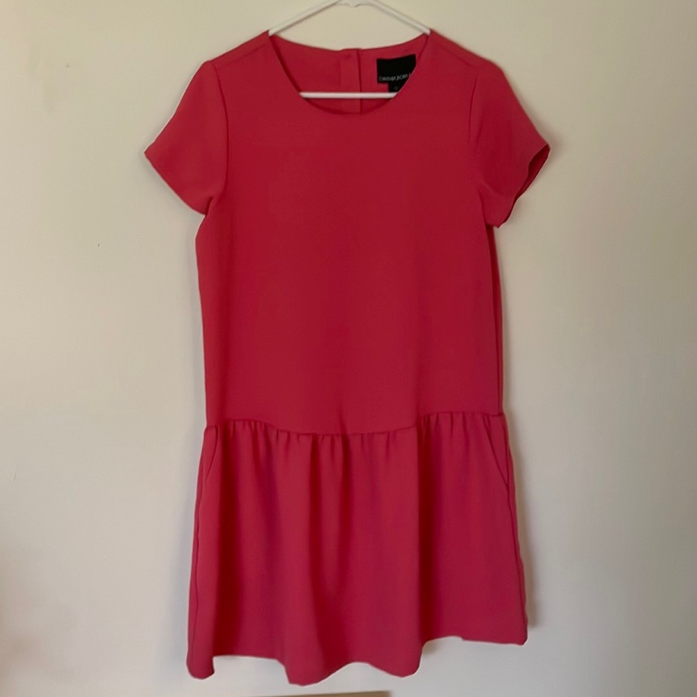 Cynthia Rowley drop waist pink raspberry short sleeve dress